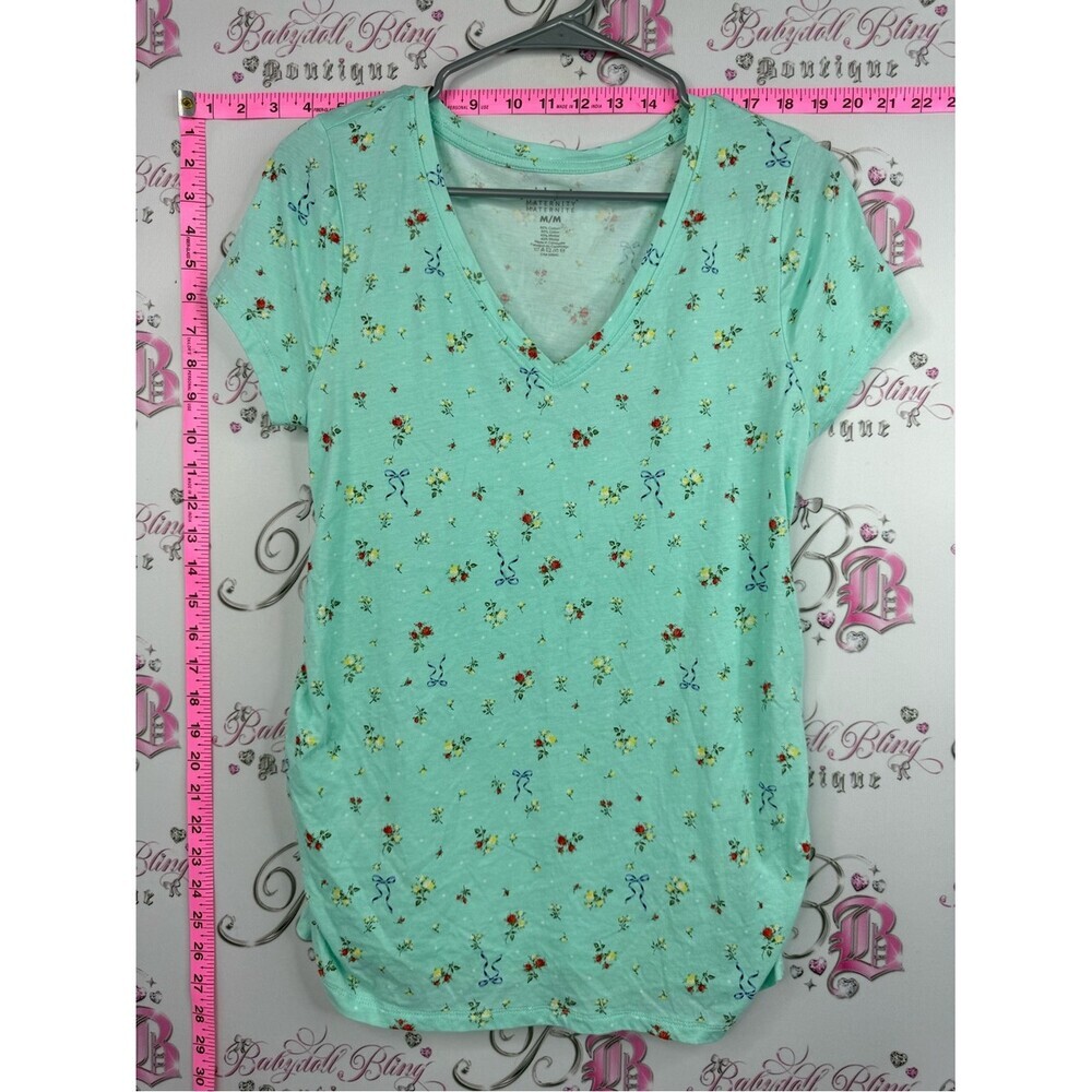 Paisley Sky tshirt bows ribbons Mint Green Floral V-Neck Short Sleeve Tee